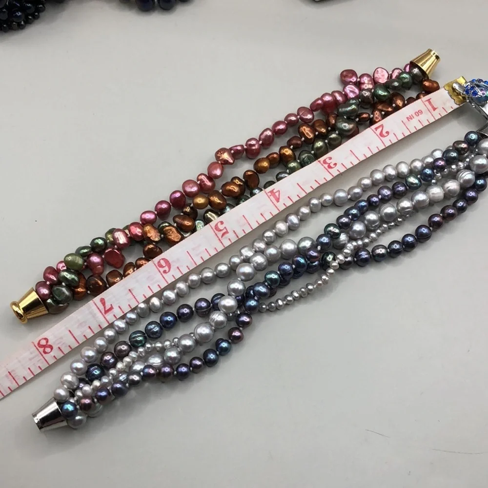 Cultured dyed freshwater pearls bracelets bundle lot 4, layered, multi strand.